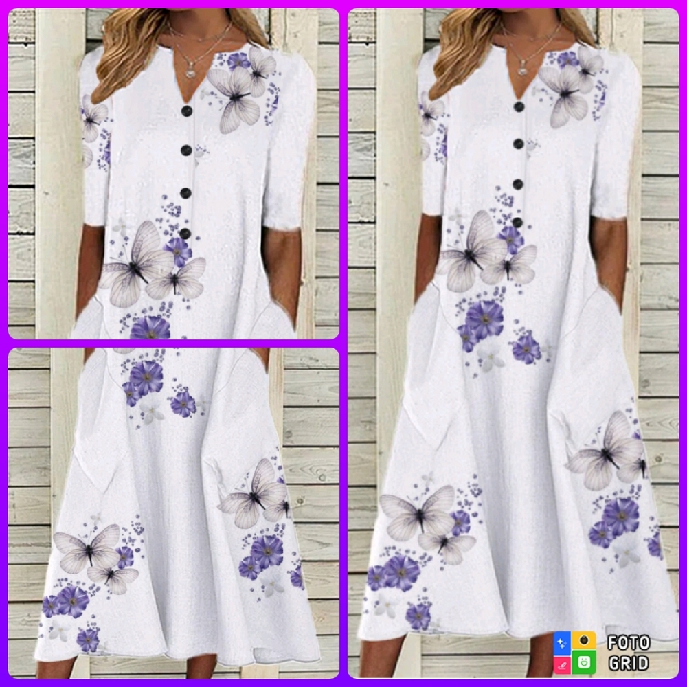 Noracora Butterfly Print Casual Maxi Dress